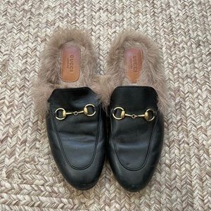 Gucci fur loafer mules